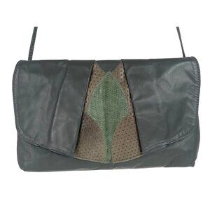 Vintage Gray Faux Leather w/Faux Suede Clutch Purse Bag Shoulder Strap